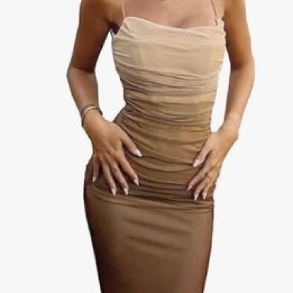 Sexy for Summer! Commense Cappuccino Ombre Bodycon Zippered Long Dress